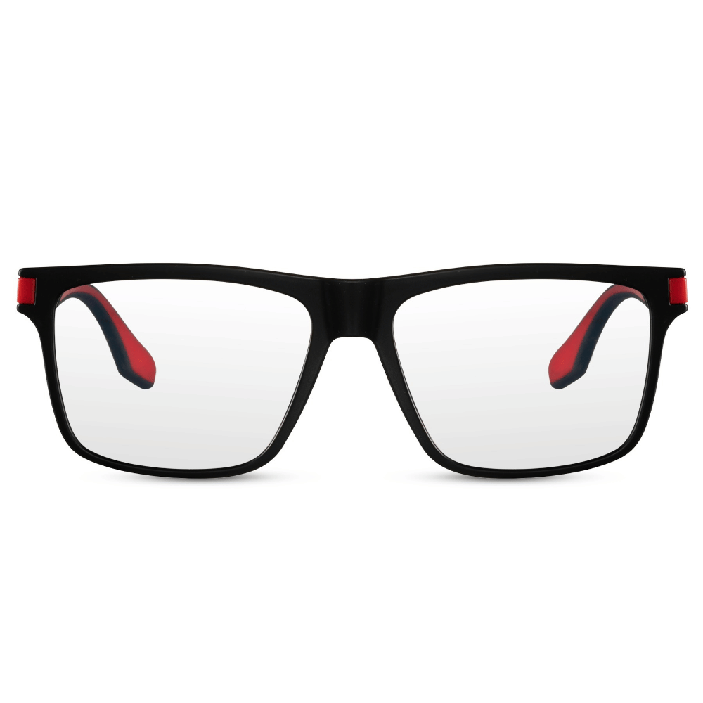 Ochelari protectie calculator (Blue Light), model rectangular, rama plastic, Negru Mat cu Rosu, Oversized