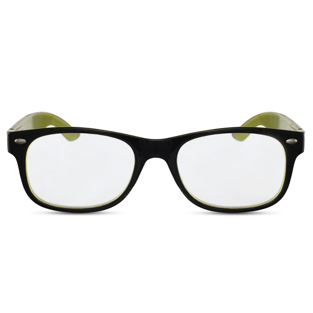 Ochelari pentru citit +1.00 dioptrie, model Wayfarer, rama plastic, Negru Lucios cu Verde, Unisex, oversized